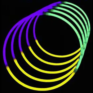 24 Inch Tri-Color Glow Stick Necklaces - Green Purple Yellow