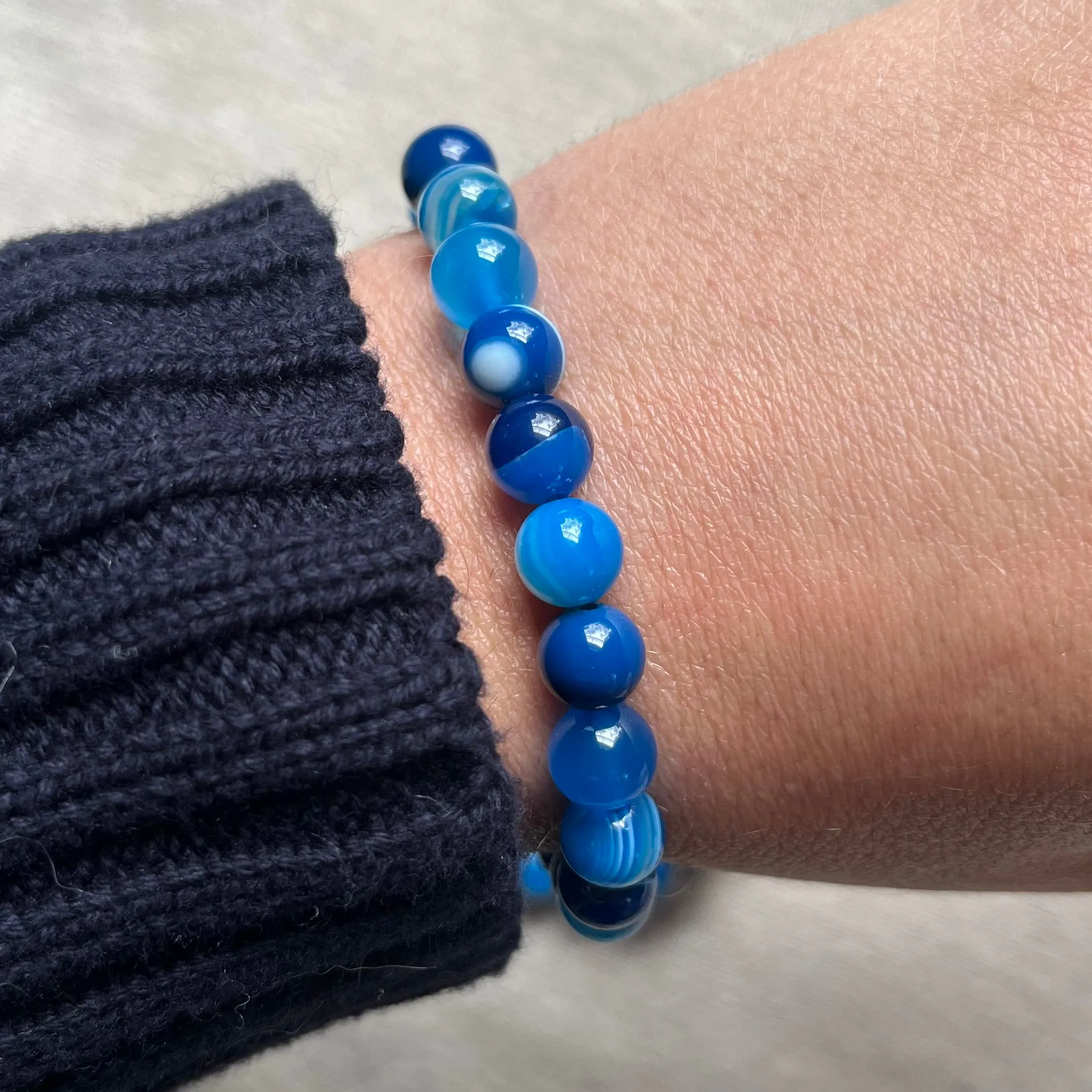 Blue Agate 8mm Beaded Bracelet - Relaxation