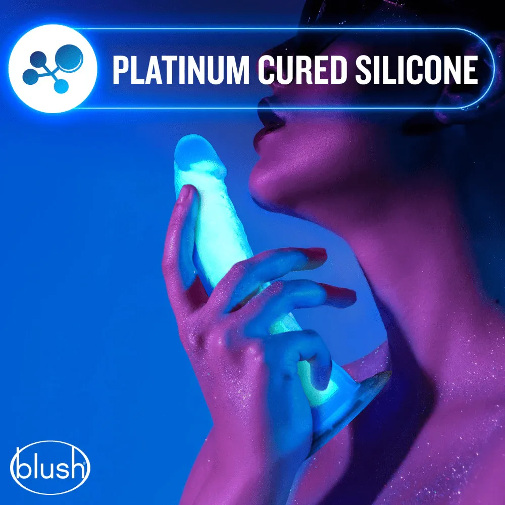 Blush Neo Blue Elite Glow in the Dark 7.5" Silicone Dual Density Cock