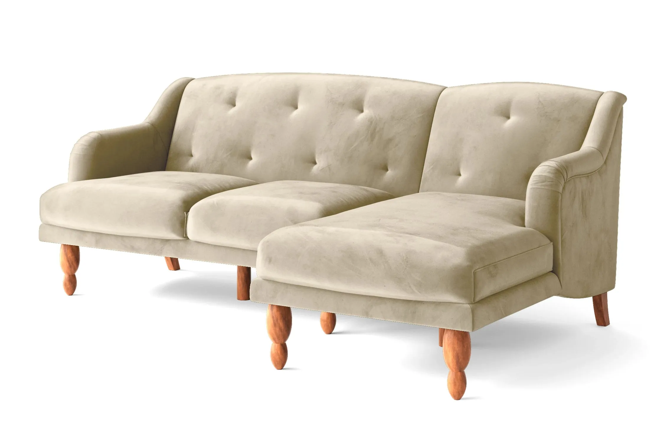 Burlington 3 Seater Right Hand Facing Chaise Lounge Corner Sofa Cream Velvet