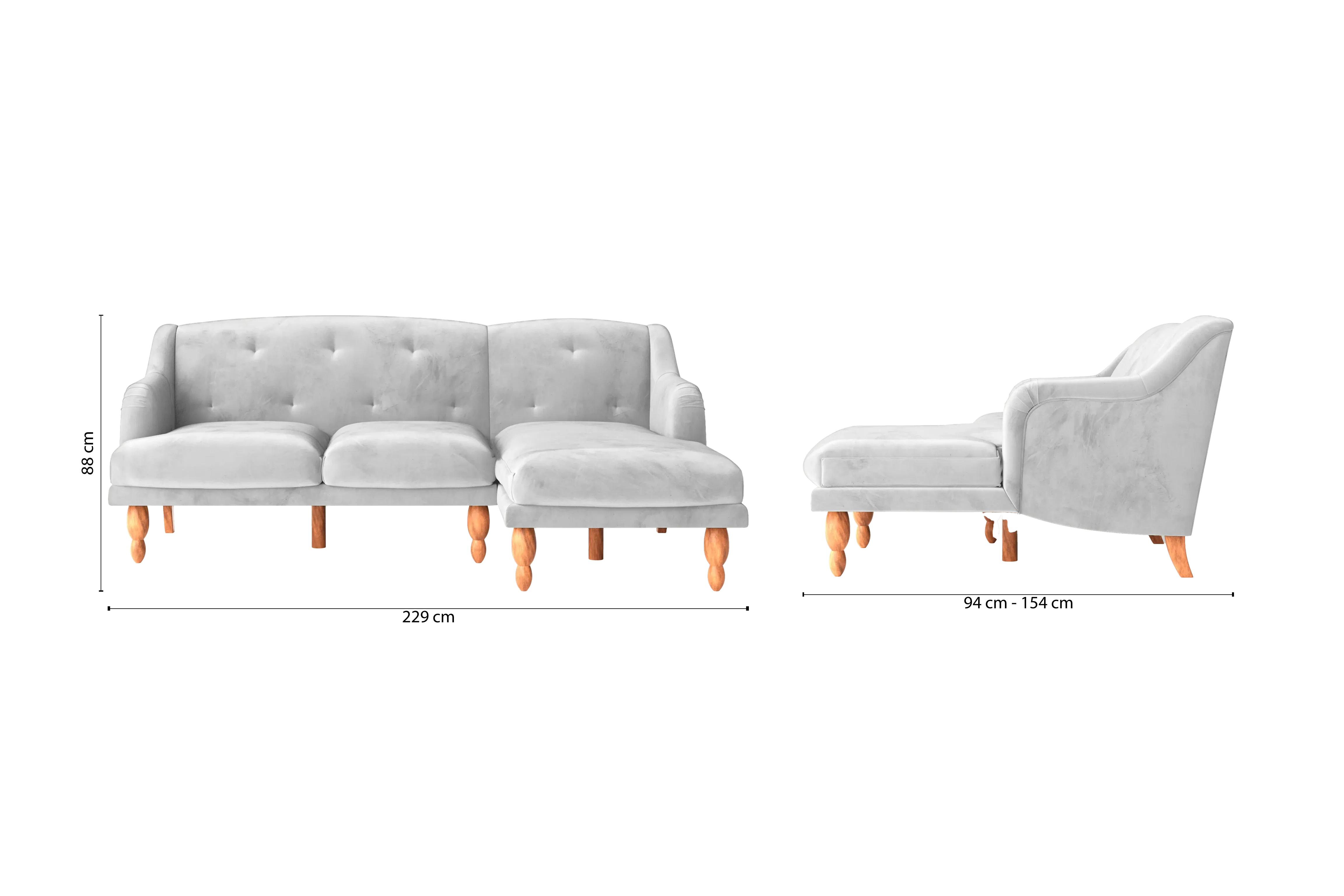 Burlington 3 Seater Right Hand Facing Chaise Lounge Corner Sofa White Velvet