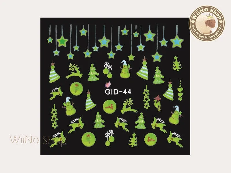 GID-044 Christmas Glow In The Dark Water Slide Nail Art Decals - 1pc