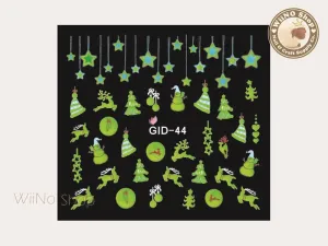 GID-044 Christmas Glow In The Dark Water Slide Nail Art Decals - 1pc