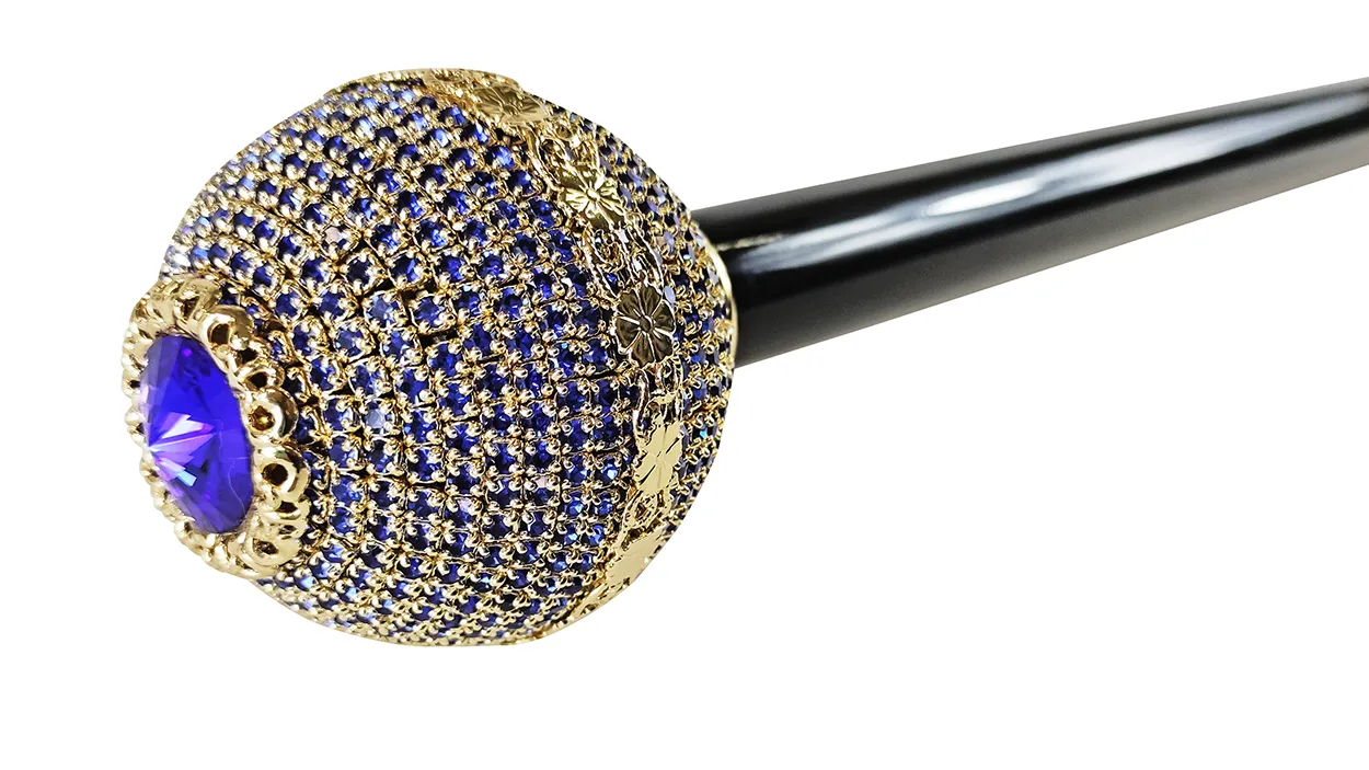 Luxurious Jeweled Walking Stick with Sapphire crystals