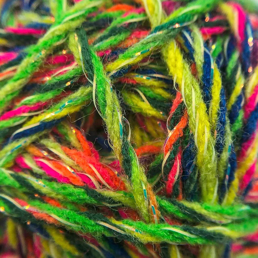 Multi-color Glow in the dark fluorescent metallic crochet yarn