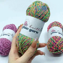 Multi-color Glow in the dark fluorescent metallic crochet yarn