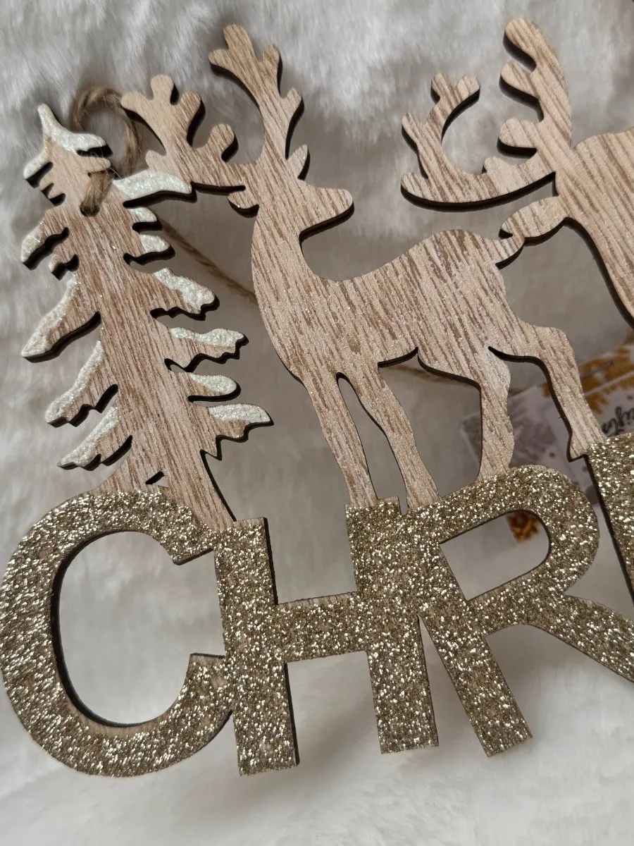 Wooden Christmas Deer Hanging Sign - Festive Home Decor