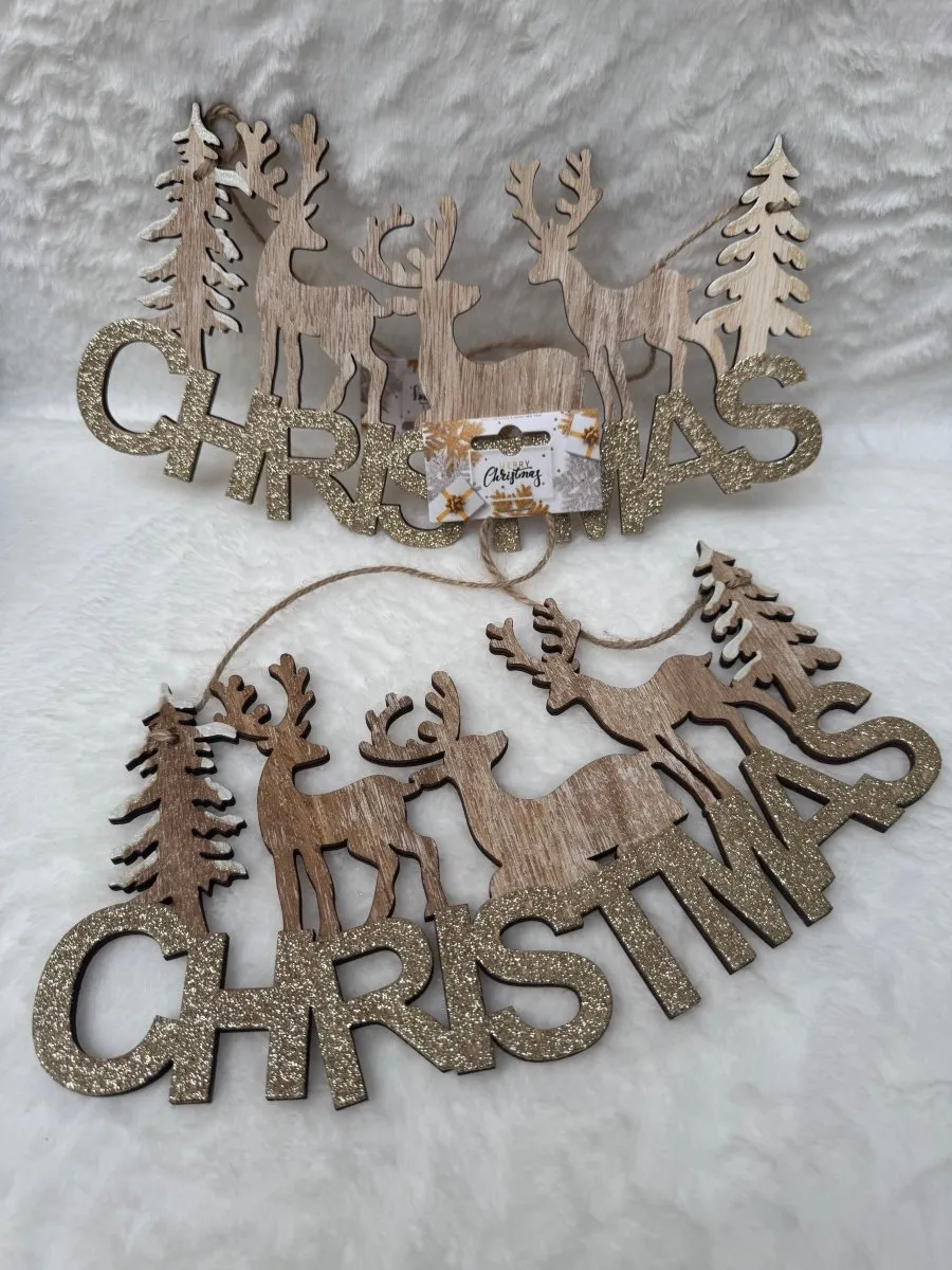 Wooden Christmas Deer Hanging Sign - Festive Home Decor