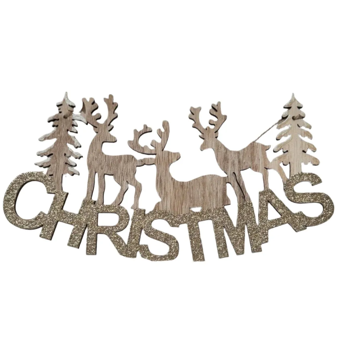 Wooden Christmas Deer Hanging Sign - Festive Home Decor